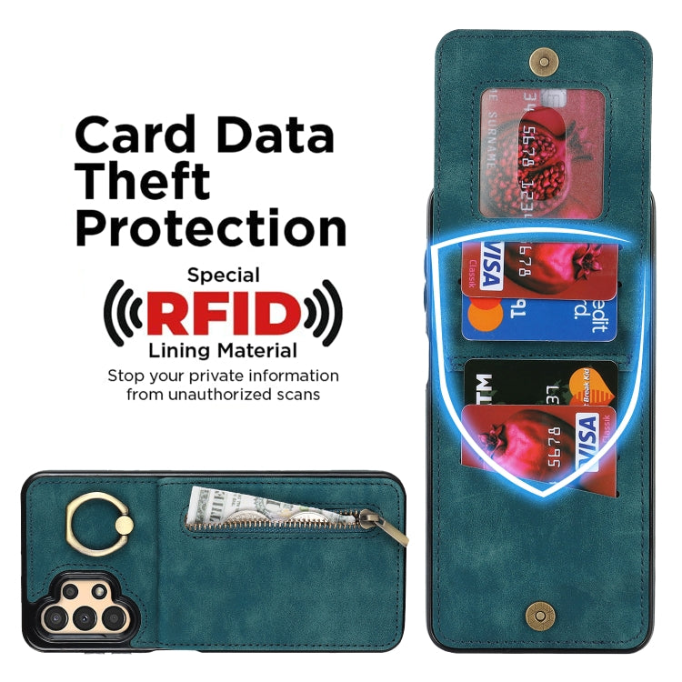 For Samsung Galaxy A13 4G / 5G Retro Ring and Zipper RFID Card Slot Phone Case
