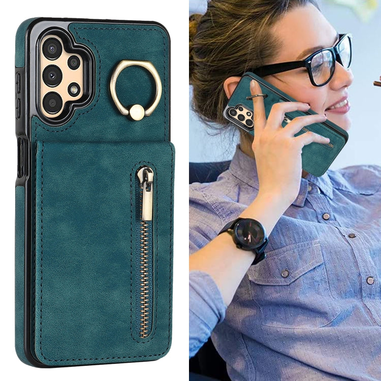For Samsung Galaxy A13 4G / 5G Retro Ring and Zipper RFID Card Slot Phone Case