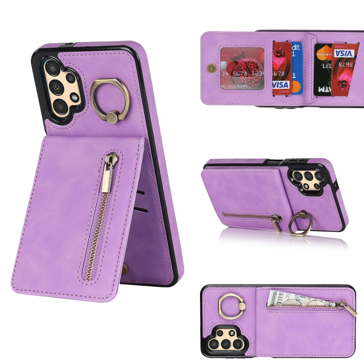For Samsung Galaxy A13 4G / 5G Retro Ring and Zipper RFID Card Slot Phone Case