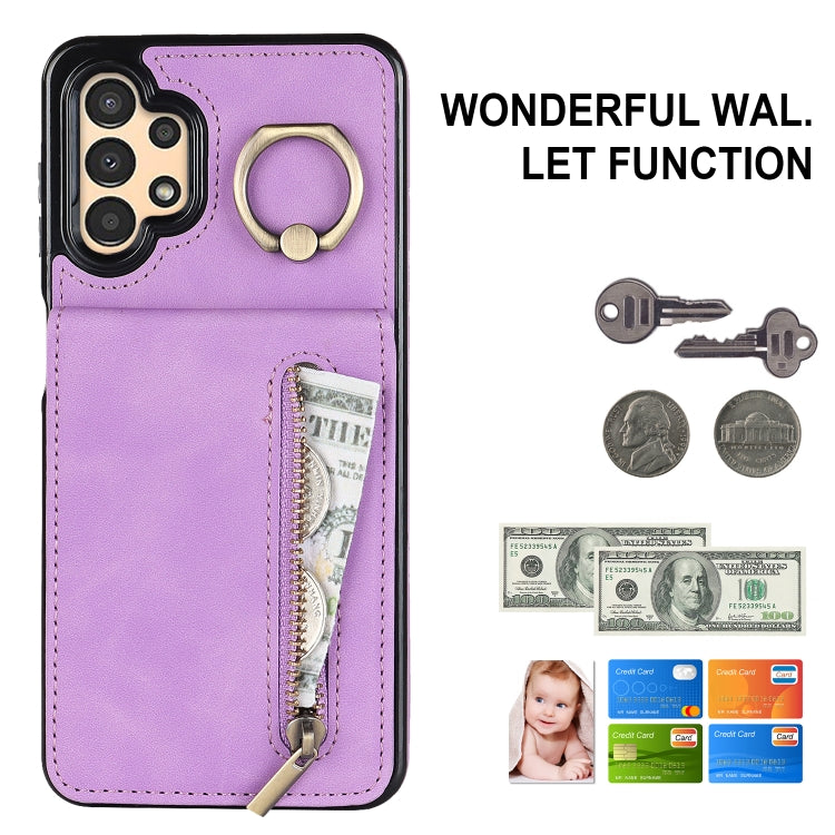 For Samsung Galaxy A13 4G / 5G Retro Ring and Zipper RFID Card Slot Phone Case