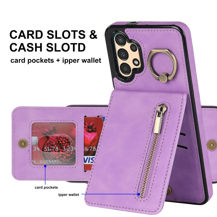 For Samsung Galaxy A13 4G / 5G Retro Ring and Zipper RFID Card Slot Phone Case