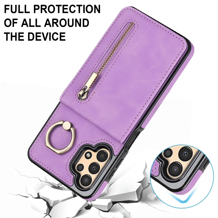 For Samsung Galaxy A13 4G / 5G Retro Ring and Zipper RFID Card Slot Phone Case