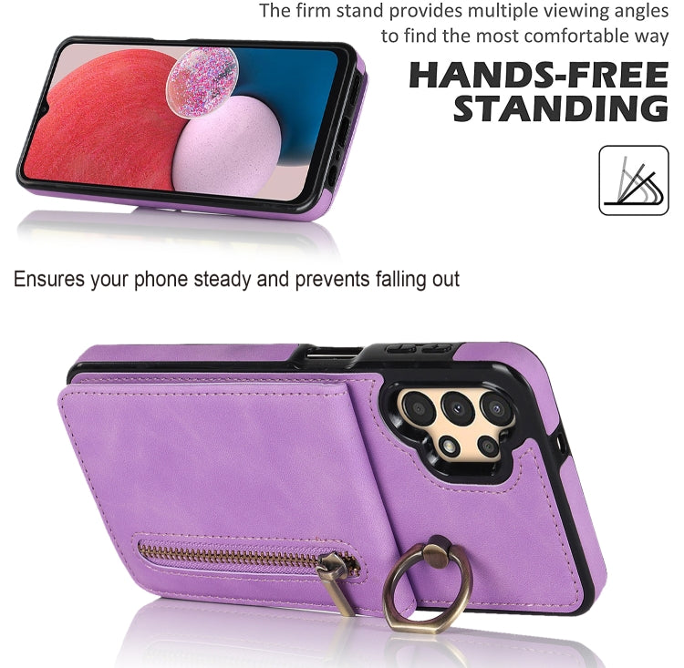 For Samsung Galaxy A13 4G / 5G Retro Ring and Zipper RFID Card Slot Phone Case