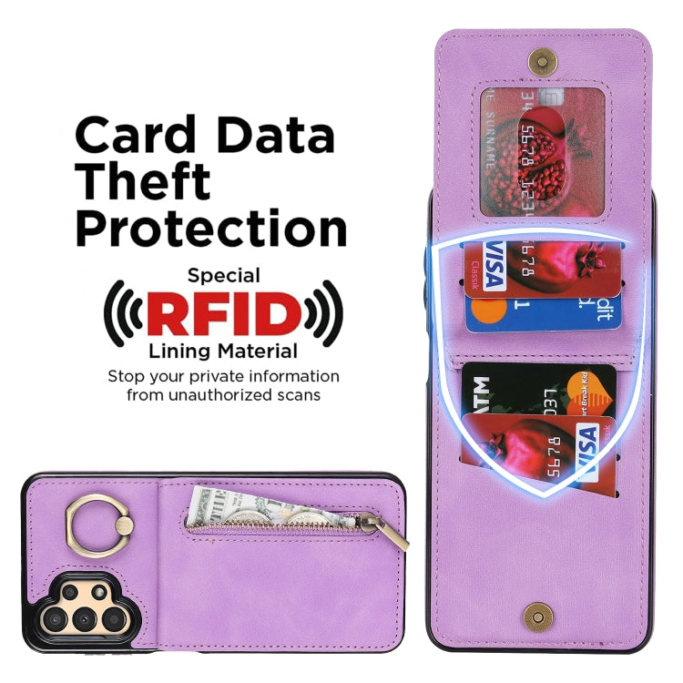 For Samsung Galaxy A13 4G / 5G Retro Ring and Zipper RFID Card Slot Phone Case