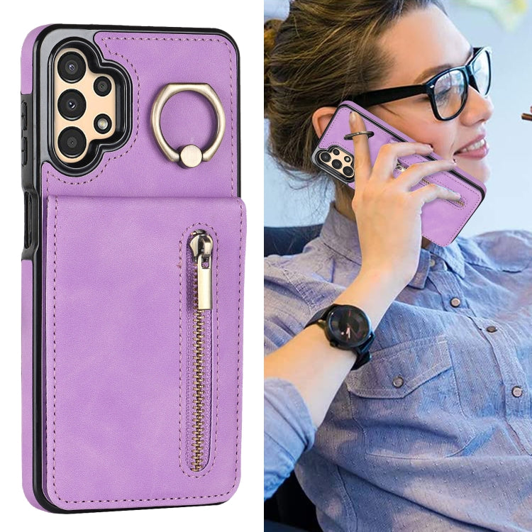 For Samsung Galaxy A13 4G / 5G Retro Ring and Zipper RFID Card Slot Phone Case