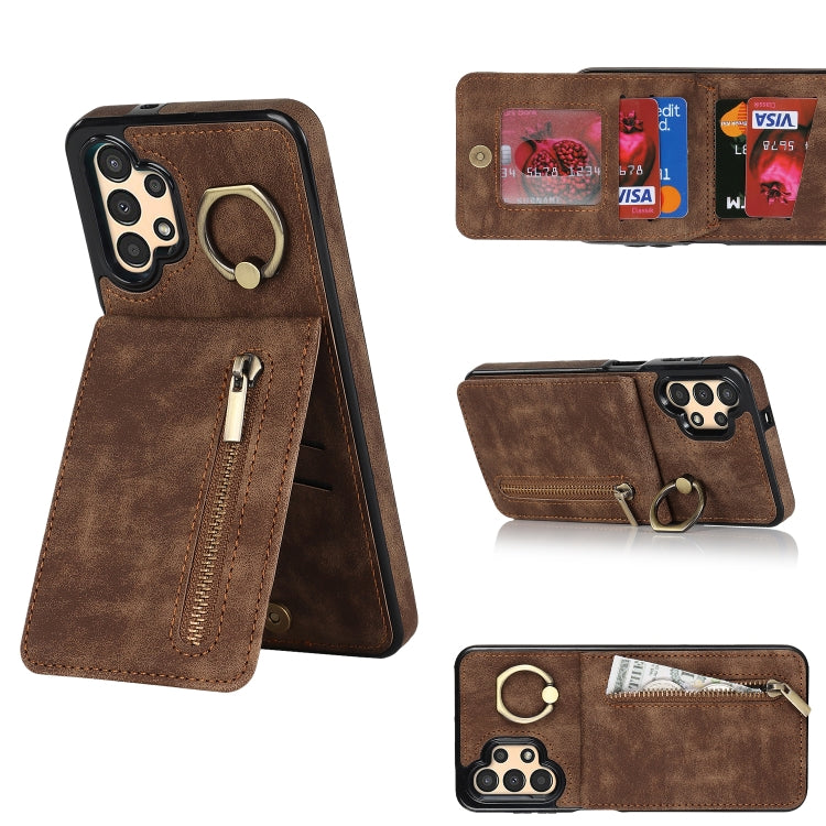 For Samsung Galaxy A13 4G / 5G Retro Ring and Zipper RFID Card Slot Phone Case