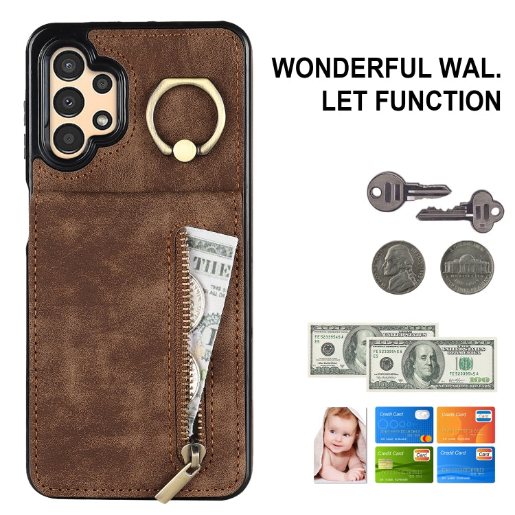 For Samsung Galaxy A13 4G / 5G Retro Ring and Zipper RFID Card Slot Phone Case