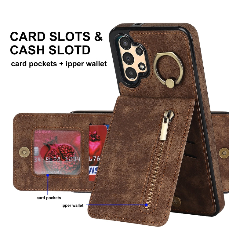For Samsung Galaxy A13 4G / 5G Retro Ring and Zipper RFID Card Slot Phone Case