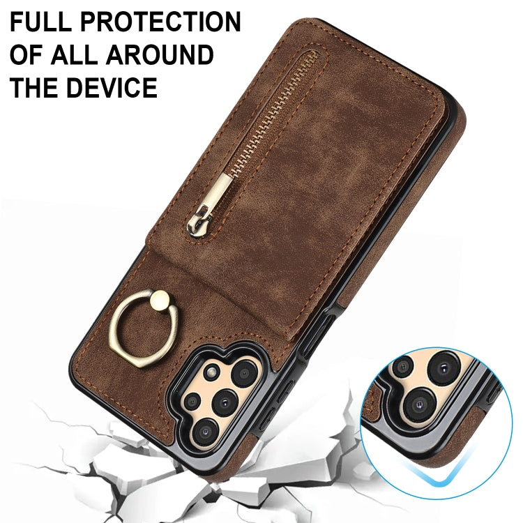 For Samsung Galaxy A13 4G / 5G Retro Ring and Zipper RFID Card Slot Phone Case