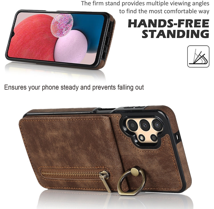 For Samsung Galaxy A13 4G / 5G Retro Ring and Zipper RFID Card Slot Phone Case