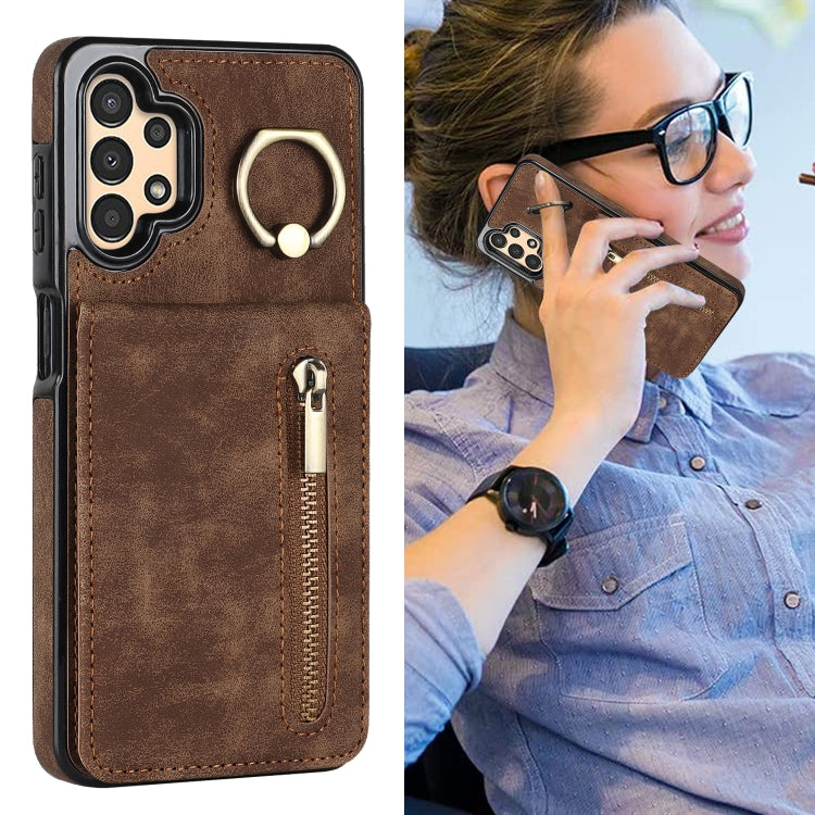 For Samsung Galaxy A13 4G / 5G Retro Ring and Zipper RFID Card Slot Phone Case