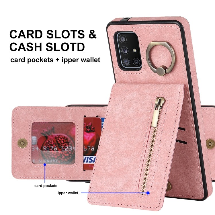For Samsung Galaxy A51 5G Retro Ring and Zipper RFID Card Slot Phone Case