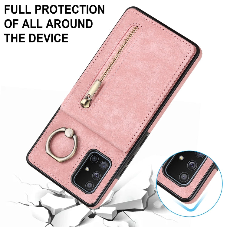 For Samsung Galaxy A51 5G Retro Ring and Zipper RFID Card Slot Phone Case