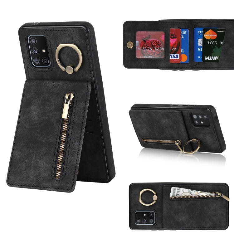 For Samsung Galaxy A51 5G Retro Ring and Zipper RFID Card Slot Phone Case