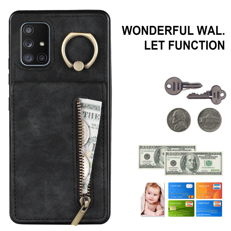 For Samsung Galaxy A51 5G Retro Ring and Zipper RFID Card Slot Phone Case