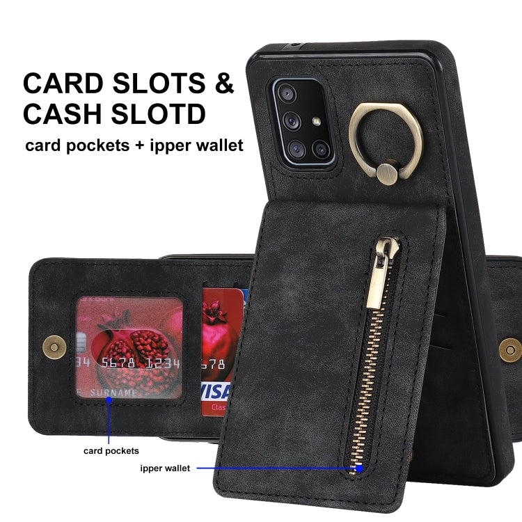 For Samsung Galaxy A51 5G Retro Ring and Zipper RFID Card Slot Phone Case