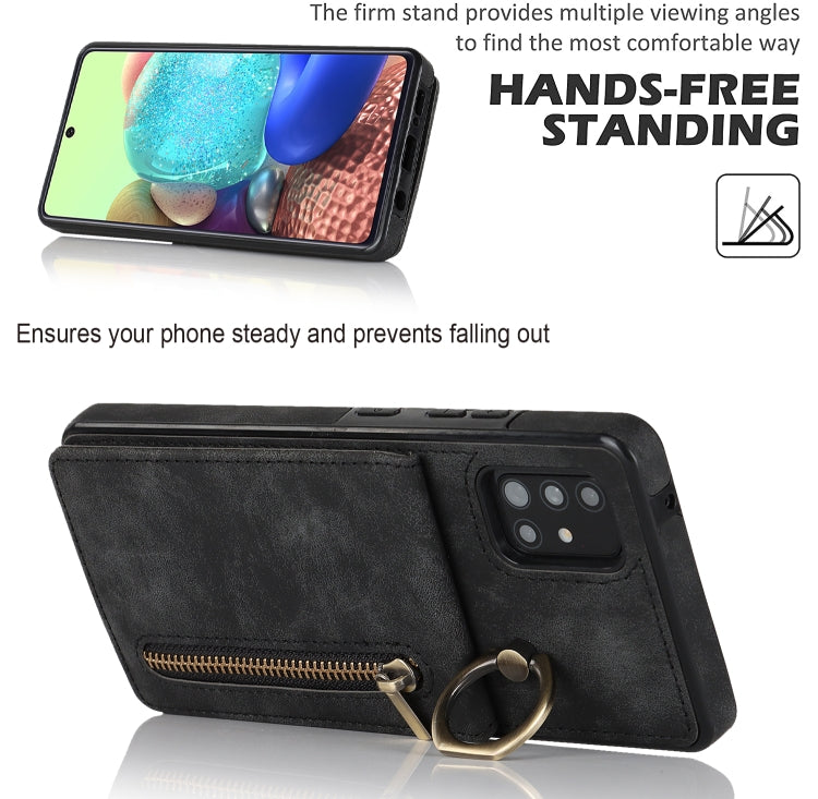 For Samsung Galaxy A51 5G Retro Ring and Zipper RFID Card Slot Phone Case