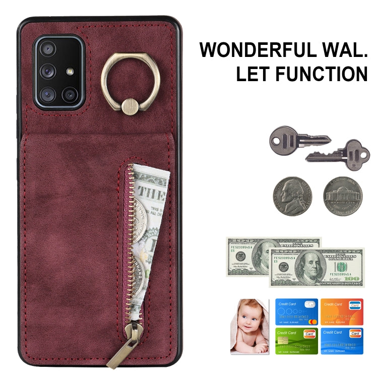 For Samsung Galaxy A51 5G Retro Ring and Zipper RFID Card Slot Phone Case