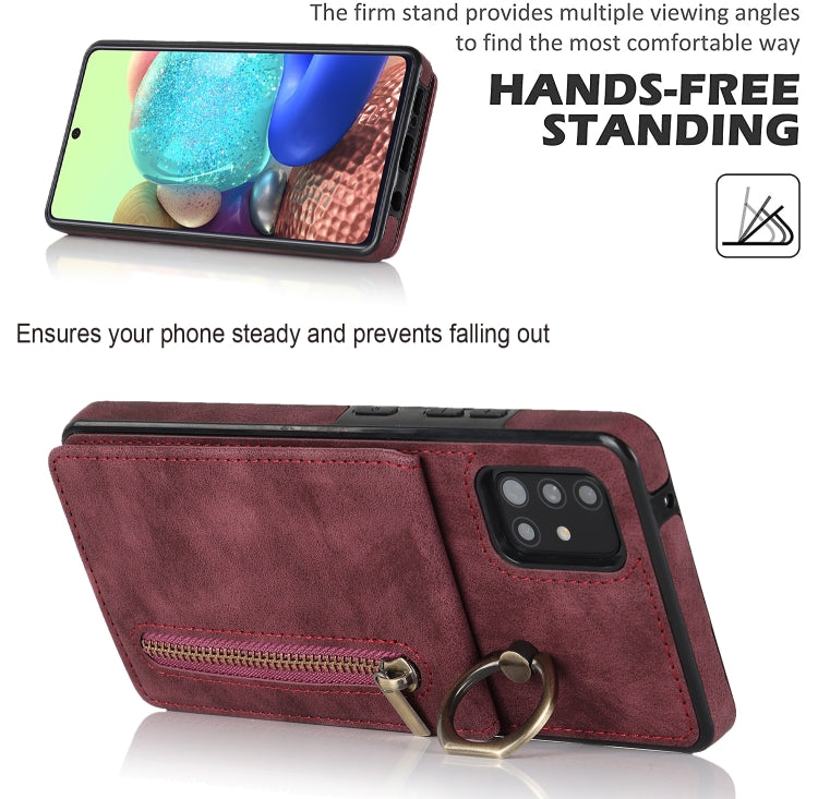 For Samsung Galaxy A51 5G Retro Ring and Zipper RFID Card Slot Phone Case