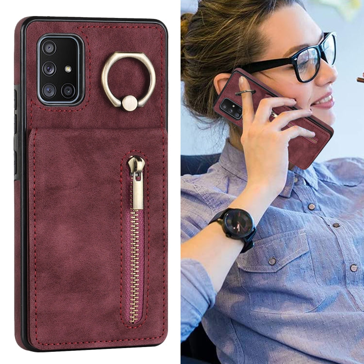 For Samsung Galaxy A51 5G Retro Ring and Zipper RFID Card Slot Phone Case