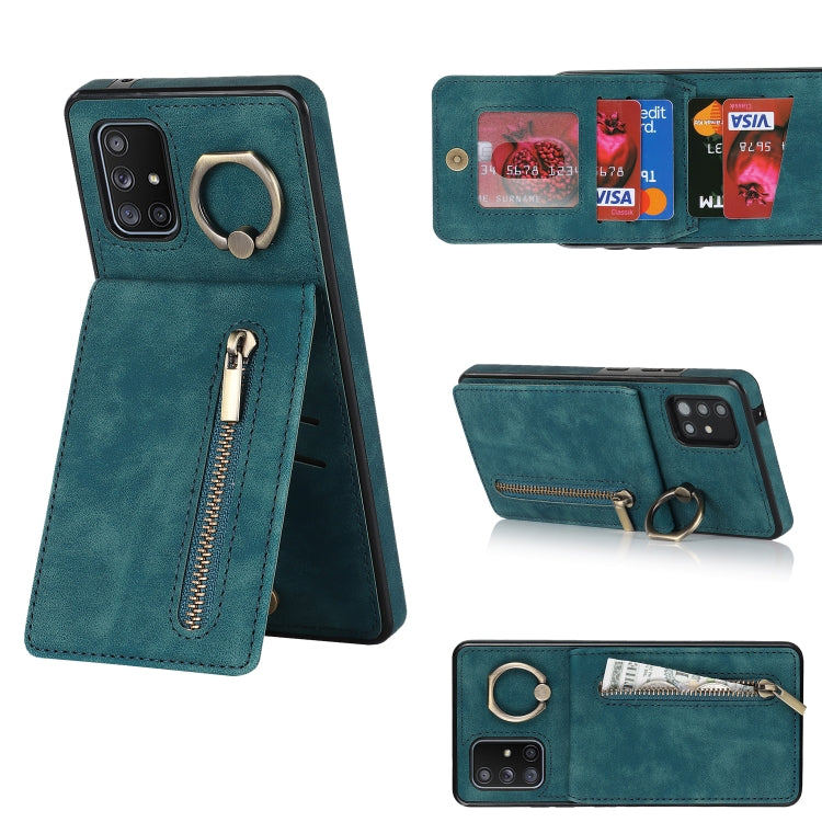 For Samsung Galaxy A51 5G Retro Ring and Zipper RFID Card Slot Phone Case