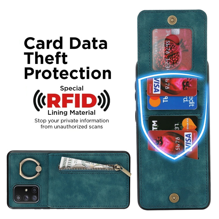 For Samsung Galaxy A51 5G Retro Ring and Zipper RFID Card Slot Phone Case