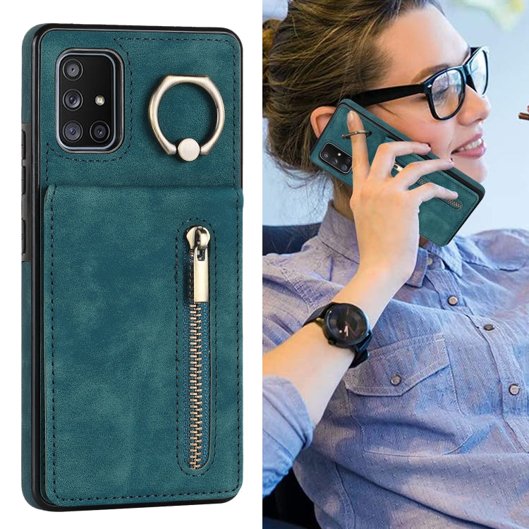 For Samsung Galaxy A51 5G Retro Ring and Zipper RFID Card Slot Phone Case