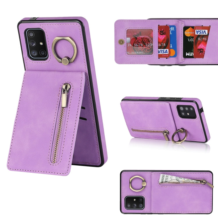 For Samsung Galaxy A51 5G Retro Ring and Zipper RFID Card Slot Phone Case