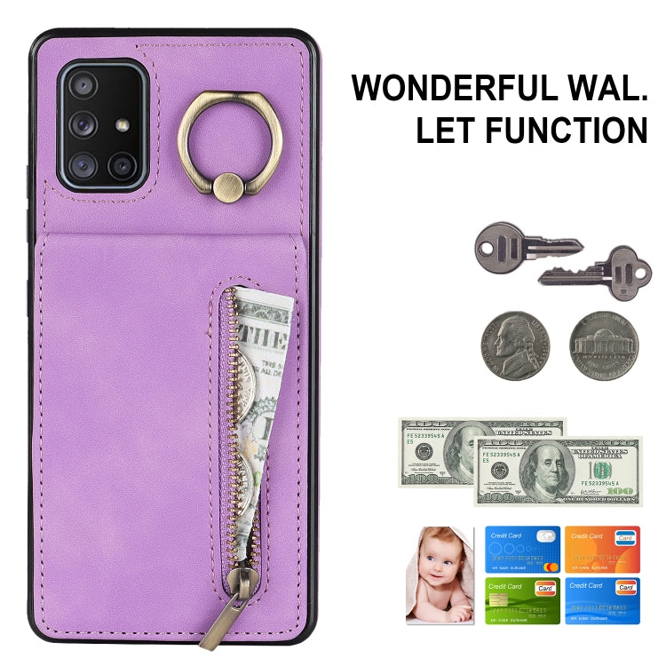 For Samsung Galaxy A51 5G Retro Ring and Zipper RFID Card Slot Phone Case