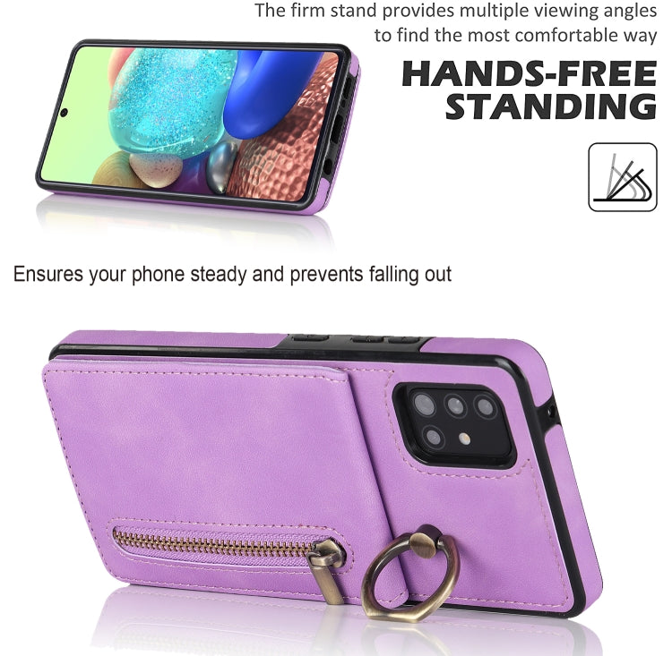 For Samsung Galaxy A51 5G Retro Ring and Zipper RFID Card Slot Phone Case