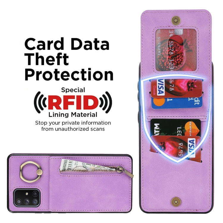 For Samsung Galaxy A51 5G Retro Ring and Zipper RFID Card Slot Phone Case