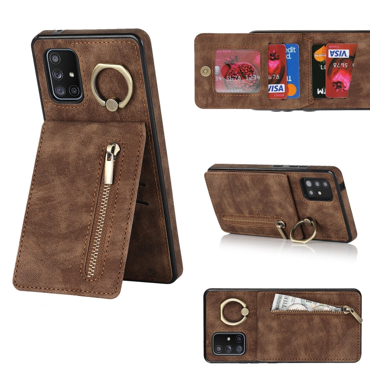For Samsung Galaxy A51 5G Retro Ring and Zipper RFID Card Slot Phone Case