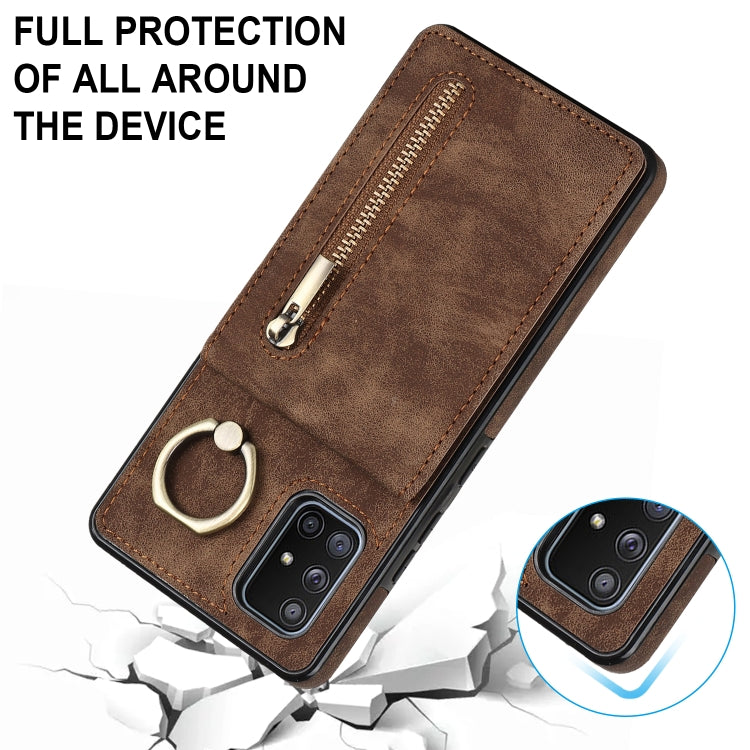 For Samsung Galaxy A51 5G Retro Ring and Zipper RFID Card Slot Phone Case