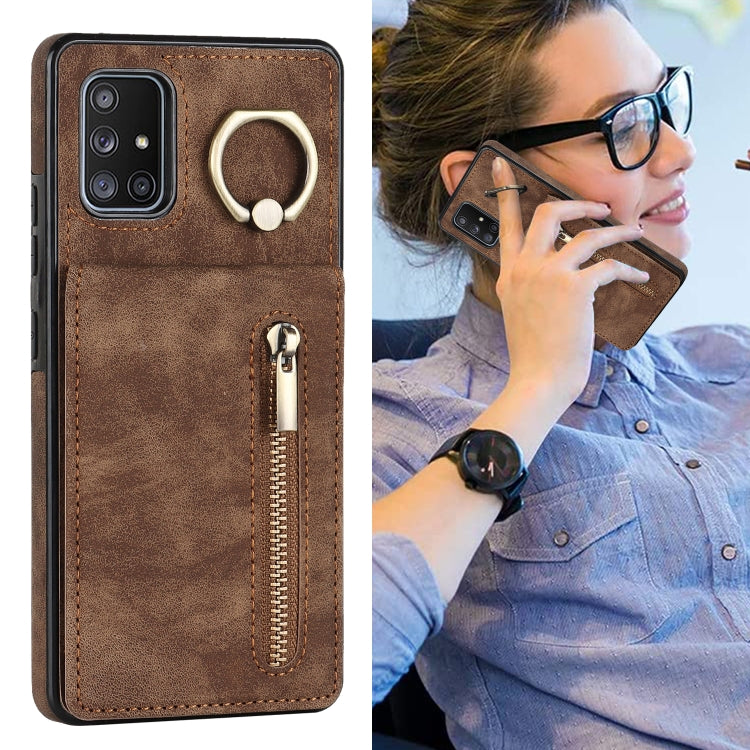 For Samsung Galaxy A51 5G Retro Ring and Zipper RFID Card Slot Phone Case