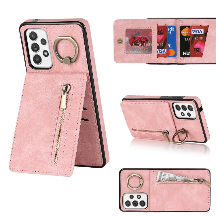 For Samsung Galaxy A52 5G Retro Ring and Zipper RFID Card Slot Phone Case