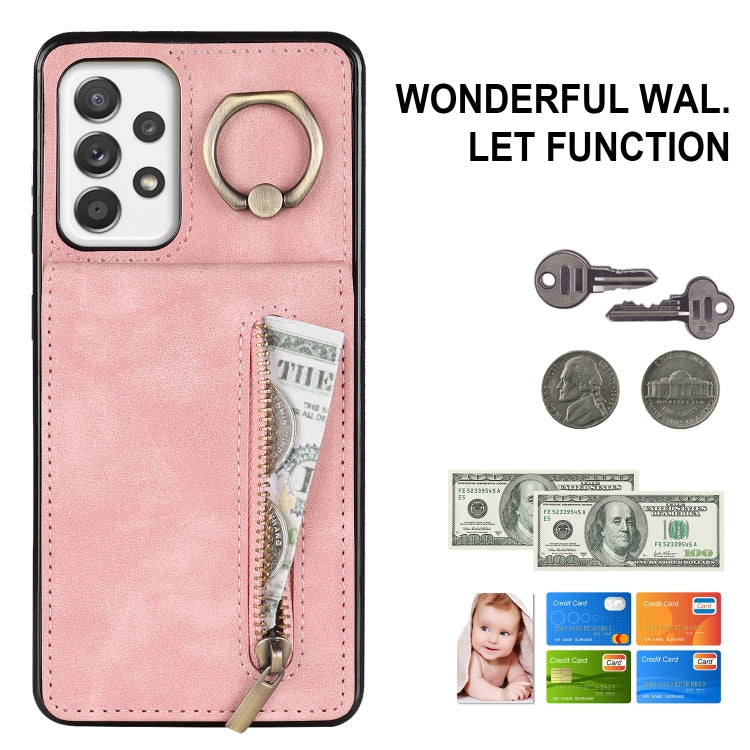 For Samsung Galaxy A52 5G Retro Ring and Zipper RFID Card Slot Phone Case