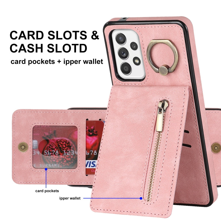 For Samsung Galaxy A52 5G Retro Ring and Zipper RFID Card Slot Phone Case
