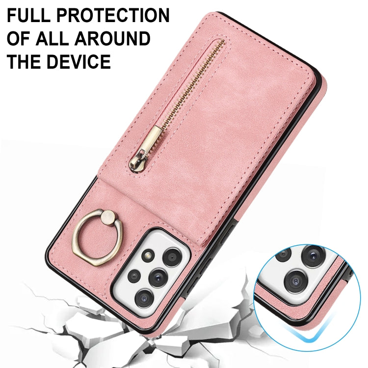 For Samsung Galaxy A52 5G Retro Ring and Zipper RFID Card Slot Phone Case