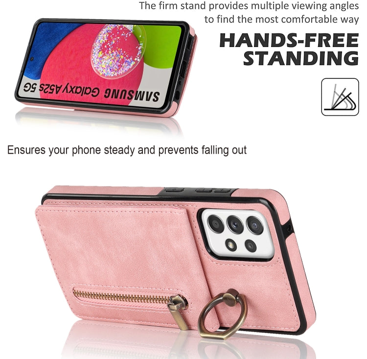 For Samsung Galaxy A52 5G Retro Ring and Zipper RFID Card Slot Phone Case