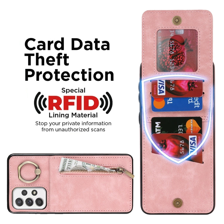 For Samsung Galaxy A52 5G Retro Ring and Zipper RFID Card Slot Phone Case