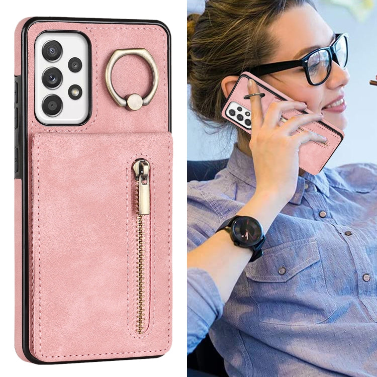 For Samsung Galaxy A52 5G Retro Ring and Zipper RFID Card Slot Phone Case