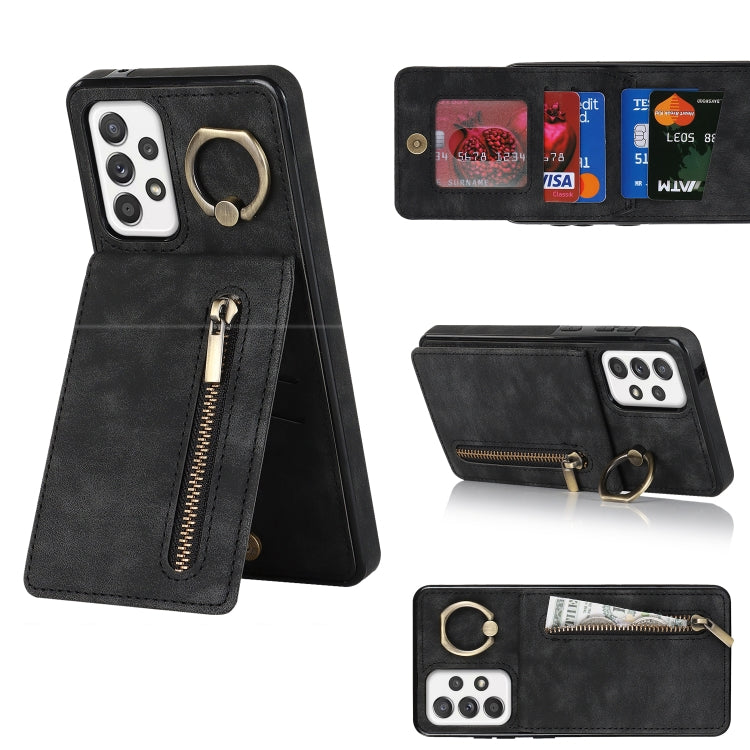 For Samsung Galaxy A52 5G Retro Ring and Zipper RFID Card Slot Phone Case