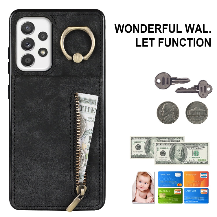 For Samsung Galaxy A52 5G Retro Ring and Zipper RFID Card Slot Phone Case