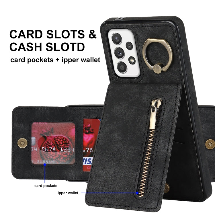 For Samsung Galaxy A52 5G Retro Ring and Zipper RFID Card Slot Phone Case
