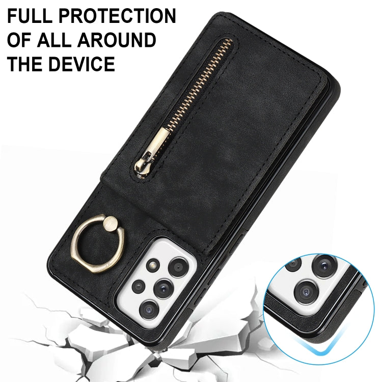 For Samsung Galaxy A52 5G Retro Ring and Zipper RFID Card Slot Phone Case