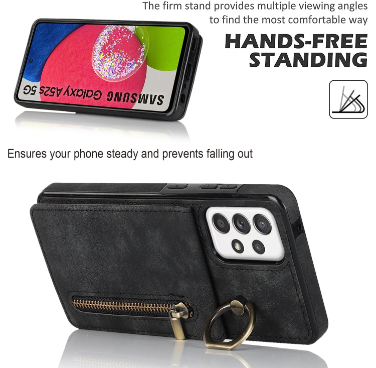 For Samsung Galaxy A52 5G Retro Ring and Zipper RFID Card Slot Phone Case