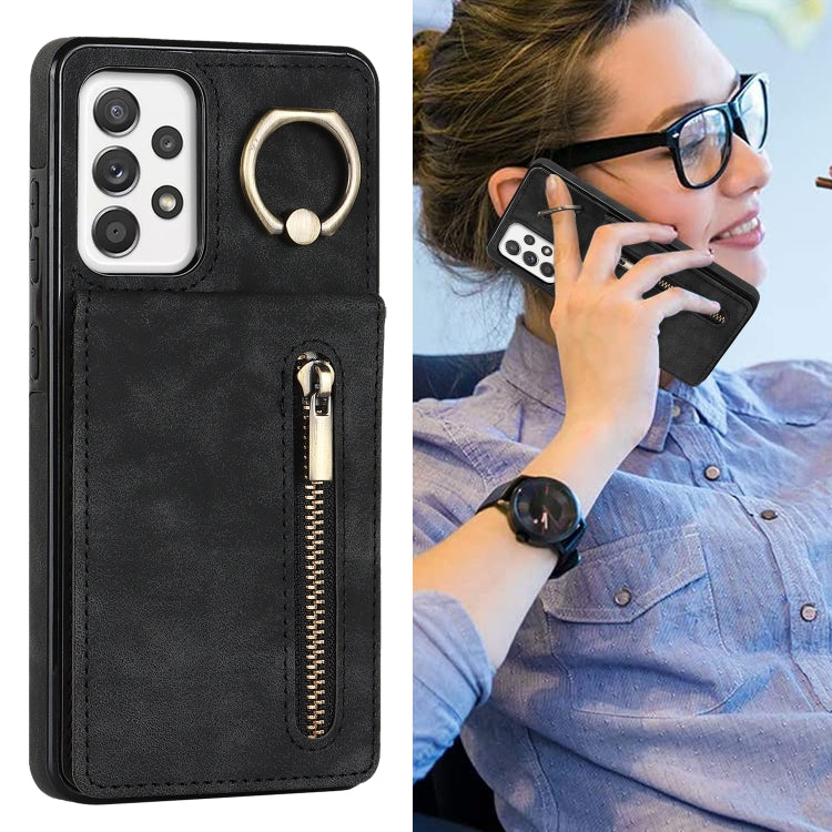 For Samsung Galaxy A52 5G Retro Ring and Zipper RFID Card Slot Phone Case
