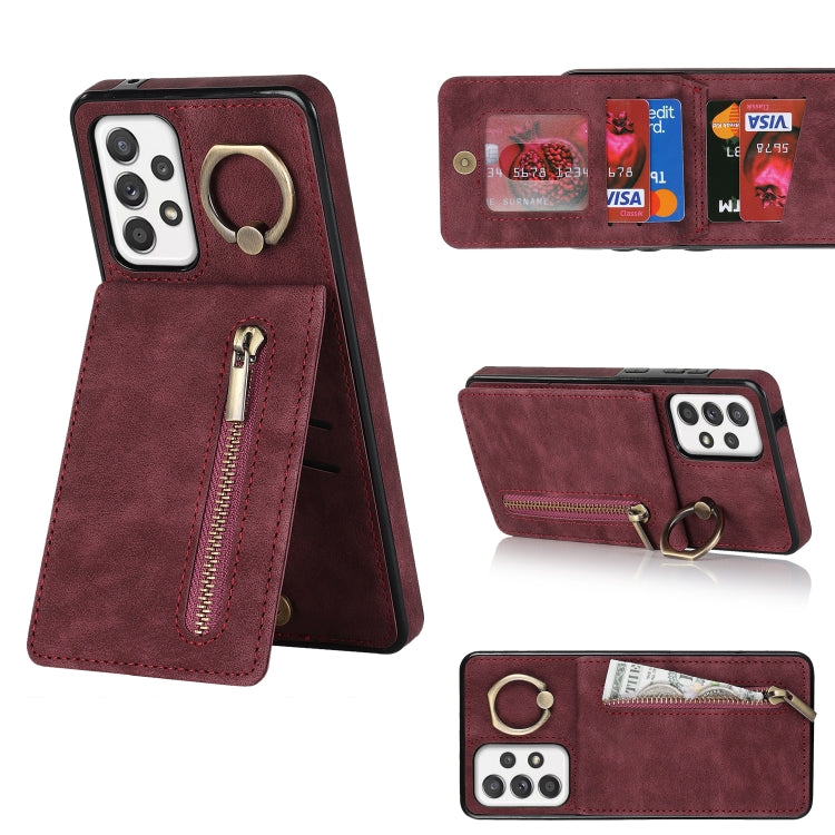 For Samsung Galaxy A52 5G Retro Ring and Zipper RFID Card Slot Phone Case