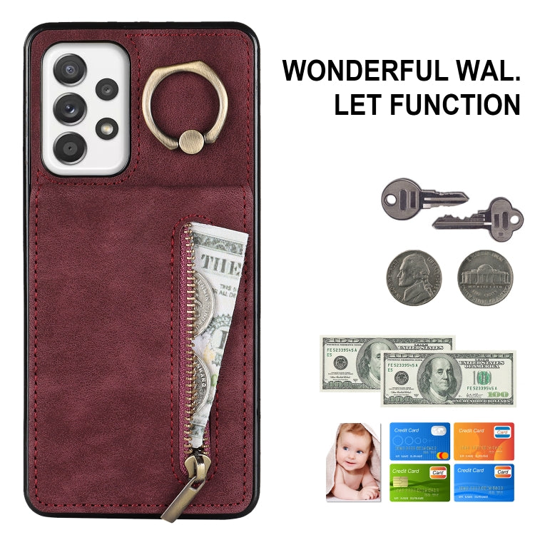 For Samsung Galaxy A52 5G Retro Ring and Zipper RFID Card Slot Phone Case