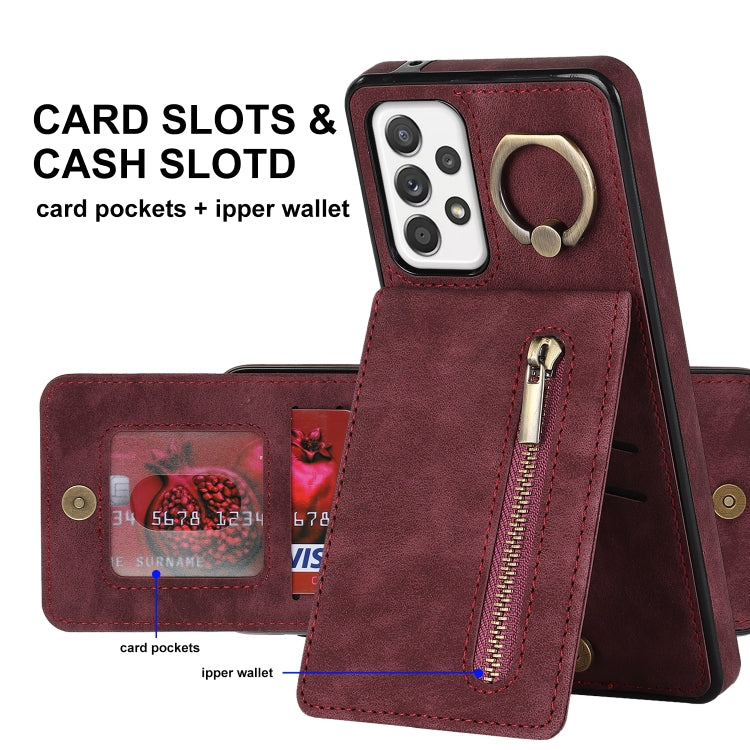 For Samsung Galaxy A52 5G Retro Ring and Zipper RFID Card Slot Phone Case